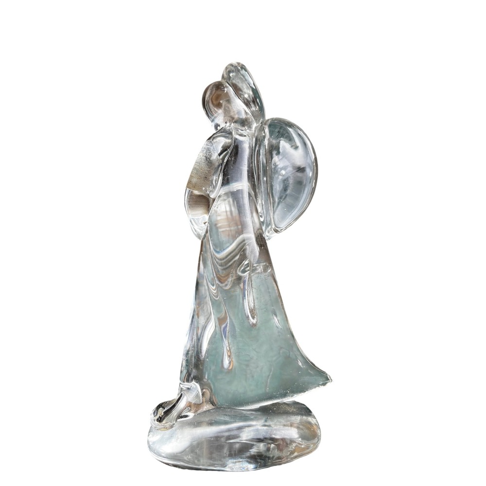 Vintage Clear Art‎ Glass Angel Figurine Hand Blown Minimalist Sculpture 6.5"